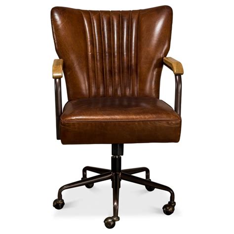 Intentional distressing on both the metal *and* the leather gives. Eleanor Mid Century Modern Brown Leather Metal Base Swivel ...