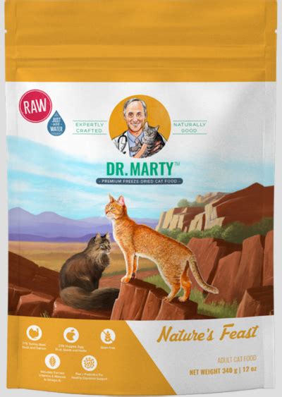With every box we ship, a bowl of food is donated to a pet in need. Dr. Marty Nature's Feast adult cat food