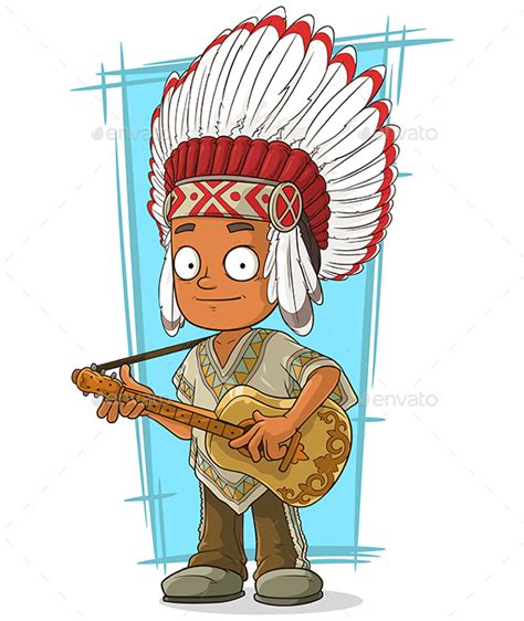 Cartoon Indian Chief With Guitar By Gbart Graphicriver