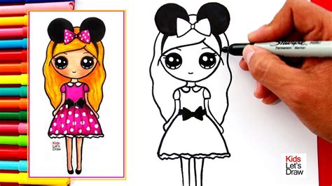Aprende A Dibujar Una Chica Minnie Mouse Kawaii How To Draw A Cute My