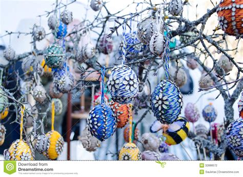Handmade Easter Eggs Hang Tree Branch Spring Fair Stock