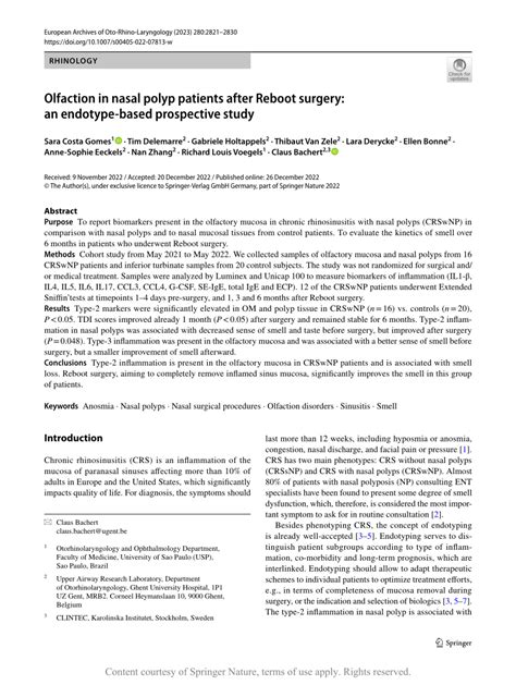 Olfaction In Nasal Polyp Patients After Reboot Surgery An Endotype