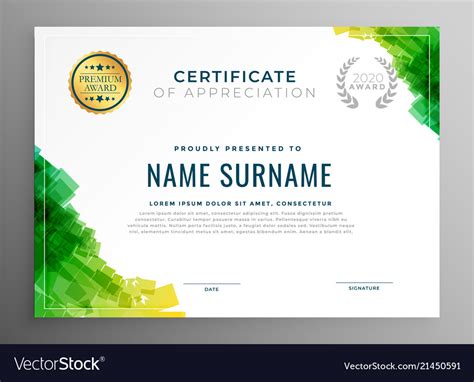 Abstract Green Certificate Of Appreciation Vector Image