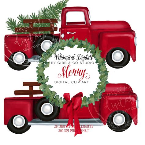 Country Christmas Clipart Digital Art Truck Hot Cocoa Etsy
