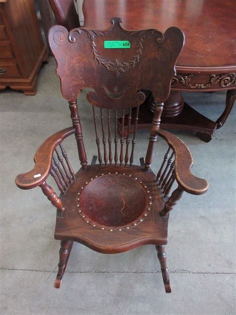 Vintage Oak Rocking Chair With Leather Seat