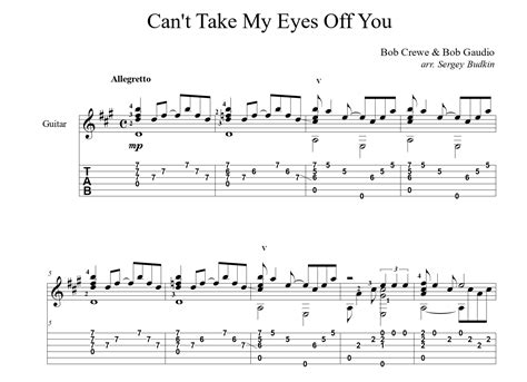 can t take my eyes off you for guitar guitar sheet music and tabs