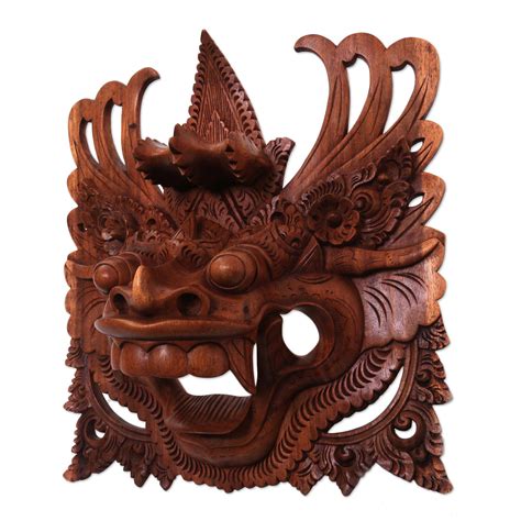 Hand Carved Wood Balinese Barong Mask Brown Barong Novica