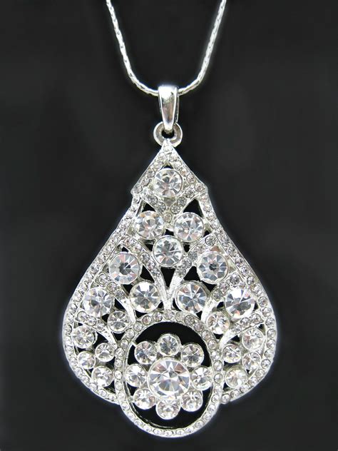 Beautiful Crystal Rhinestone Pendant And Earrings Silver Set On Luulla