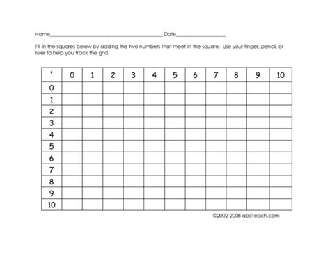 Addition Grid Chart Worksheet For 1st 3rd Grade Lesson Planet