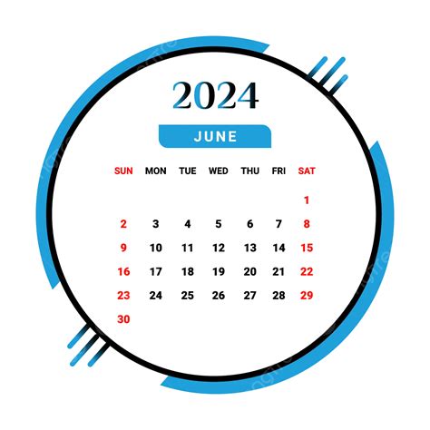 Calendario Del Mes De Junio De 2024 Con Azul Cielo Y Negro Vector Png