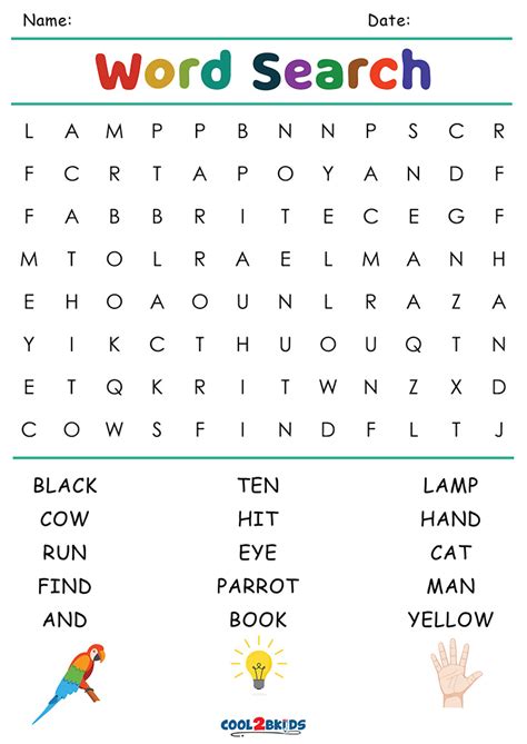 Kindergarten Word Search | Cool2bKids