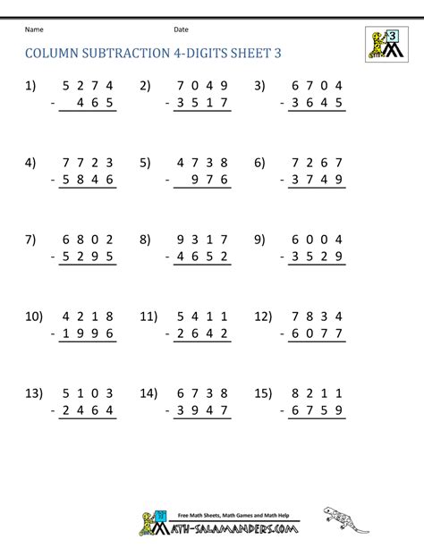 You can do the exercises online or download the worksheet as pdf. 4 Digit Subtraction Worksheets