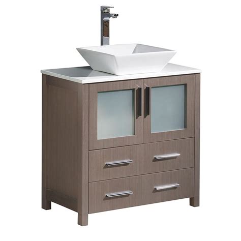There are four drawers, two cabinets, and room for two sinks on the top. Fresca Torino 30 in. Bath Vanity in Gray Oak with Glass Stone Vanity Top in White with White ...