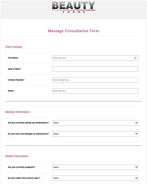 massage consultation form sign on any device beauty forms