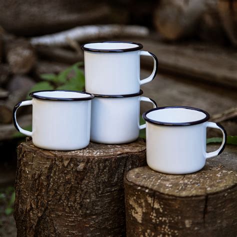 4 Enamel Coffee Mugs Plain Emalco Enamelware