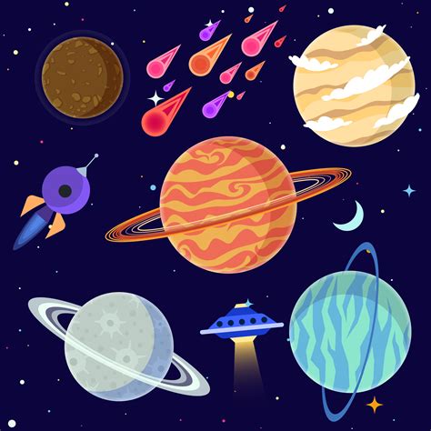 Set Of Cartoon Planets And Space Elements Vector Illustration 641228
