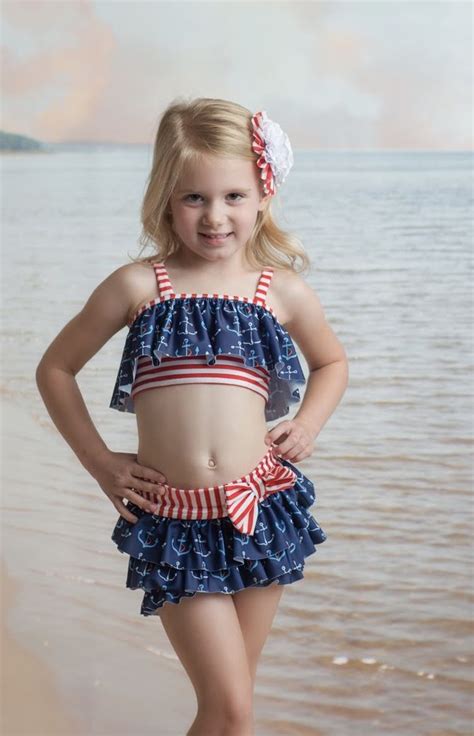 Anchors Away Flapper Bikini Ropa Para Niñas Traje De Baño Niña