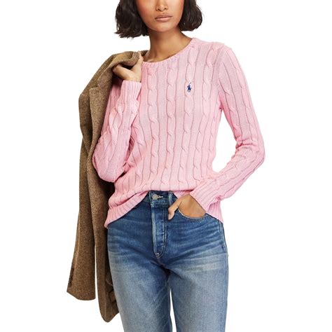 Polo Ralph Lauren Cable Knit Cotton Sweater In Pink Lyst