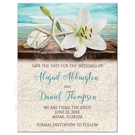 Flowy white fabric, cute parasols, seashell party favors, and beach wedding save the greenvelope offers a full collection of beach wedding save the dates that range from minimalist and modern to bold and thematic. Save the Date Cards - Beach Lily Seashells and Sand