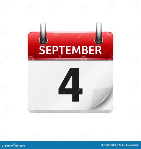 September 4 Vector Flat Daily Calendar Icon Date And Time Day