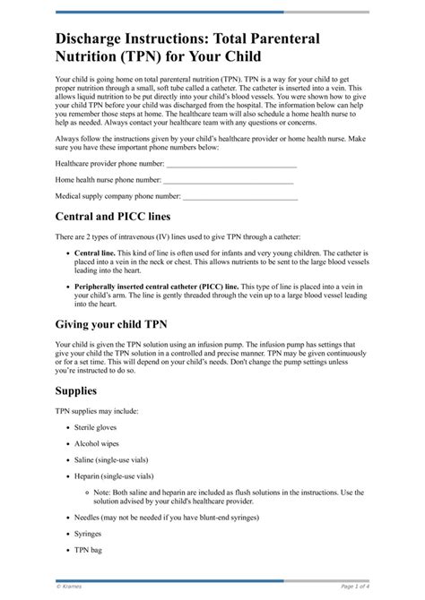 Text Discharge Instructions Total Parenteral Nutrition Tpn For