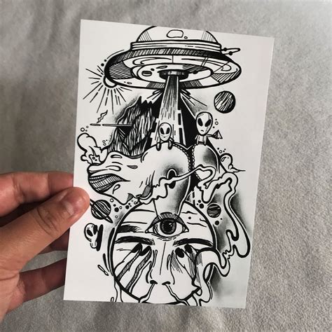 Trippy Art Print Aliens And Space Artwork Etsy