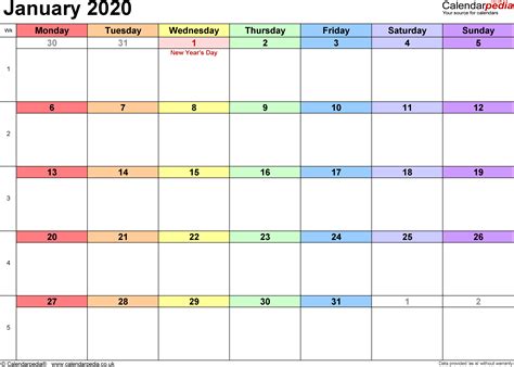 Calendar January 2020 Uk Bank Holidays Excelpdfword Templates