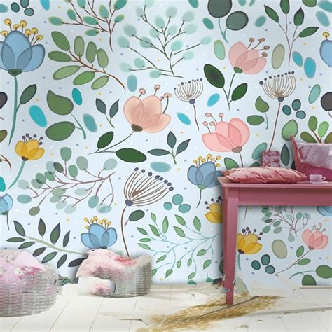 Hand Painted Watercolor Garden Wallpaper Wall Mural Fresh Etsy
