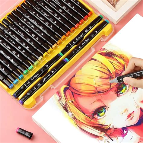 24 Colors Art Marker Set Dual Head Sketch Markers Brush Pen For Draw