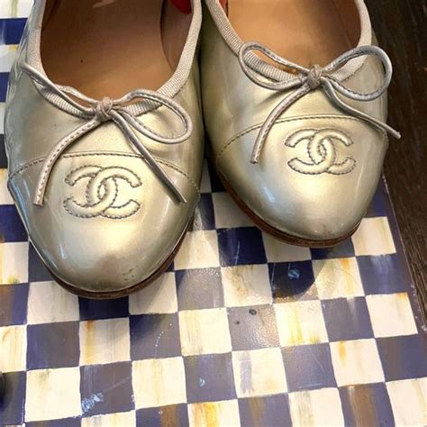 Chanel Shoes Authentic Chanel Silver Patent Leather Cc Captoe