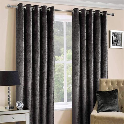Homescapes Dark Grey Crushed Velvet Lined Curtain Pair 46 X 90 Inch