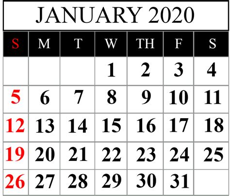 Free Blank January 2020 Calendar Printable In Pdf Word Excel
