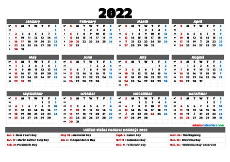 Printable Calendar 2022 With Holidays 6 Templates In Calendar