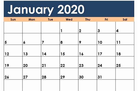 2020 Blank Monthly Calendar Template Word