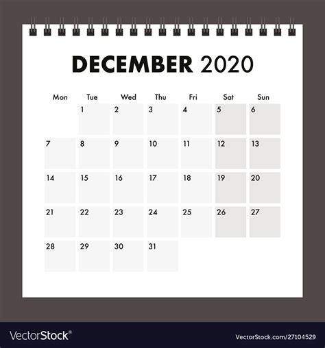 December 2020 Calendar With Wire Band Royalty Free Vector