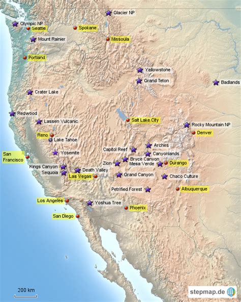Gemüsehändler Briefumschlag Gewebe Karte Usa Westen Nationalparks