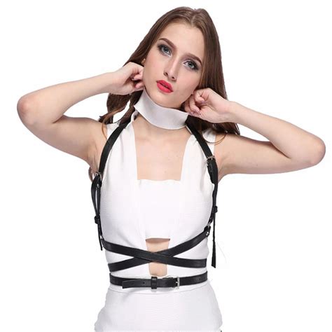 gothic suspender women leather harness sexy punk cross sculpting body waist belt 100 handmade