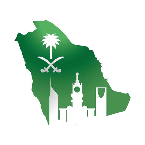 Saudi Arabia National Day Green Flag Map And City Gradient Style Icon
