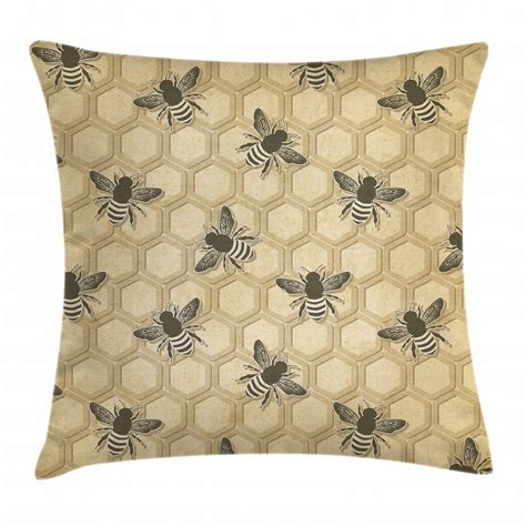 Bee Throw Pillow Cushion Cover Eco Friendly Beekeeping Theme Honeycomb