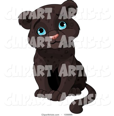 Cute Baby Black Panther Cub Sitting And Smiling Clipart By Pushkin