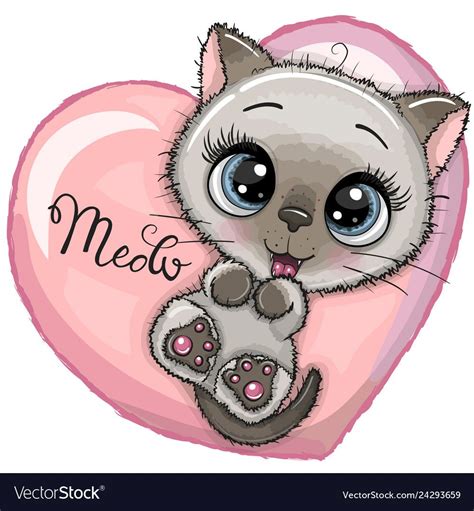 Cute Cartoon Kitten With Big Eyes Royalty Free Vector Image Большие