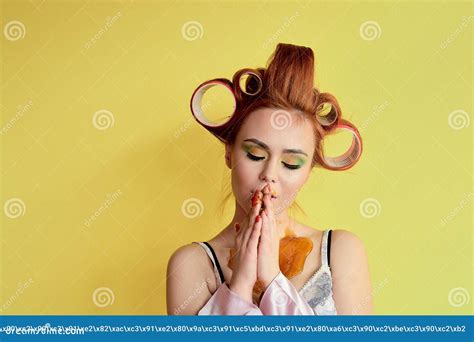 Young Redhead Woman With Shugaring Paste On Her Hands Face Body And