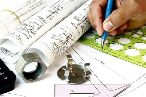 Draftsman With Engineering Plans Stock Image Image Of Office