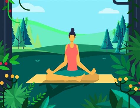 Yoga Background Relaxed Woman Nature Scene Cartoon Design Vector People Free Vector Free Download