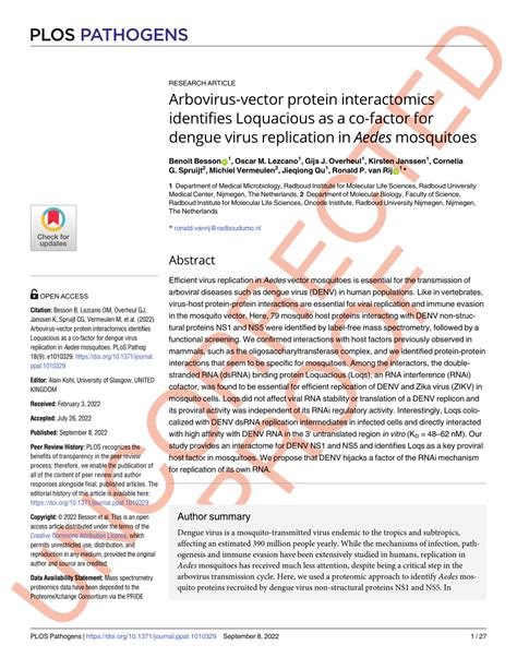 PDF Arbovirus Vector Protein Interactomics Identifies Loquacious As A Co Factor For Dengue