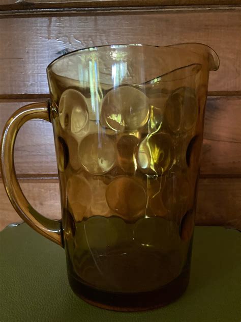 Vintage Hazel Atlas Amber Yellow Gold Eldorado Pitcher And 6 Etsy