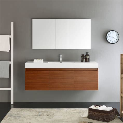 The bathroom vanity sets will usually include a sink of some type. Affordable Variety / Fresca Mezzo 59" Teak Wall Hung ...
