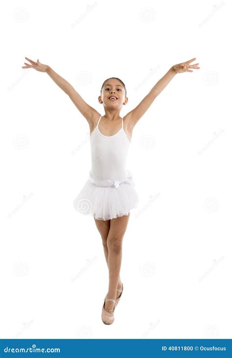 Sweet Young Little Cute Ballet Dancer Girl Dancing On White Background