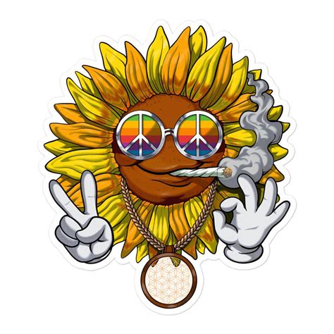 Sunflower Hippie Stoner Smoking Cannabis Funny Sticker Psychonautica