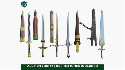 3d Model Collection 5 Fantasy Swords All Pbr Unity Ue Textures Included